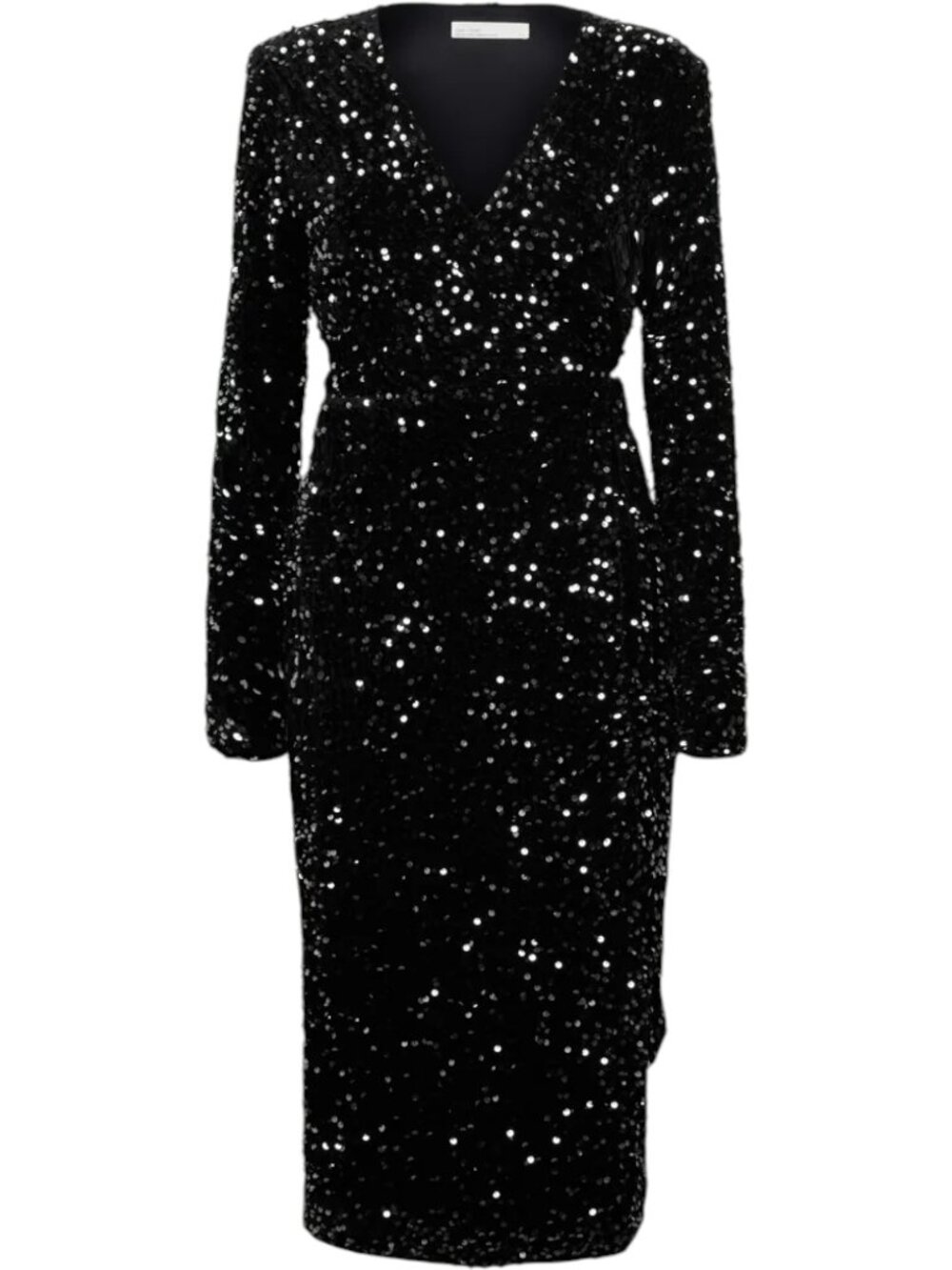 OAK + FORT BLACK SEQUIN WRAP MIDI DRESS | XL